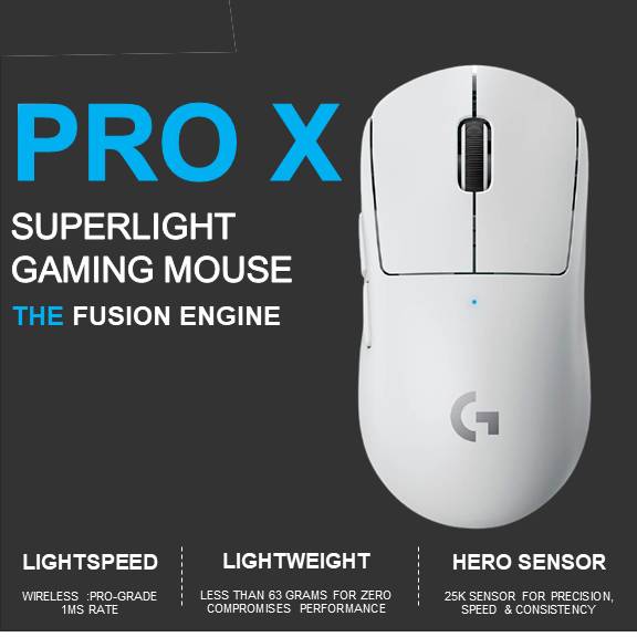 Logitech PRO X SUPERLIGHT Wireless Gaming Mouse With Hero 25K Sensor (910-005944) White Logitech PRO X SUPERLIGHT Wireless Gaming Mouse With Hero 25K Sensor (910-005944) White